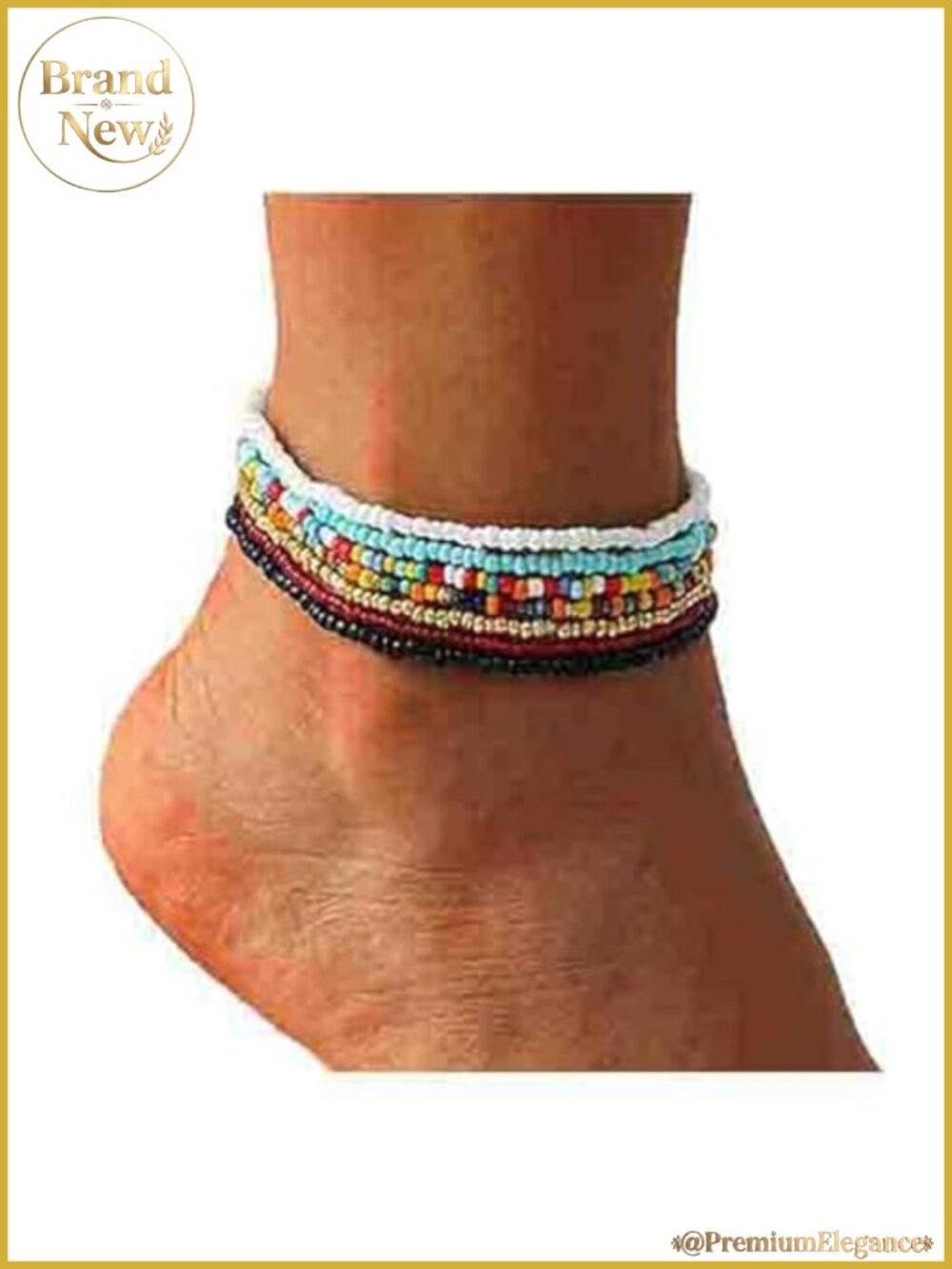 Boho Beaded Anklet Stretch Seed Bead Rainbow Ankle Bracelet Glass Bead Elastic